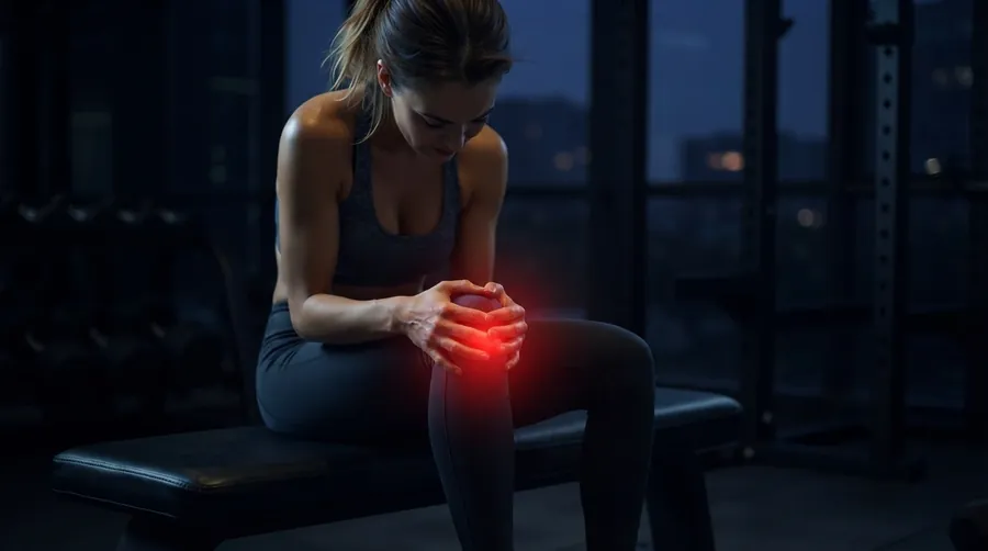 Dor crônica e exercício — mulher segurando o joelho dolorido durante o treino