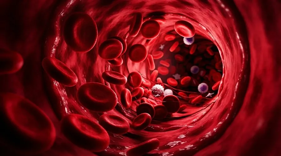 Exames de sangue no exercício — hemácias e biomarcadores em close-up microscópico